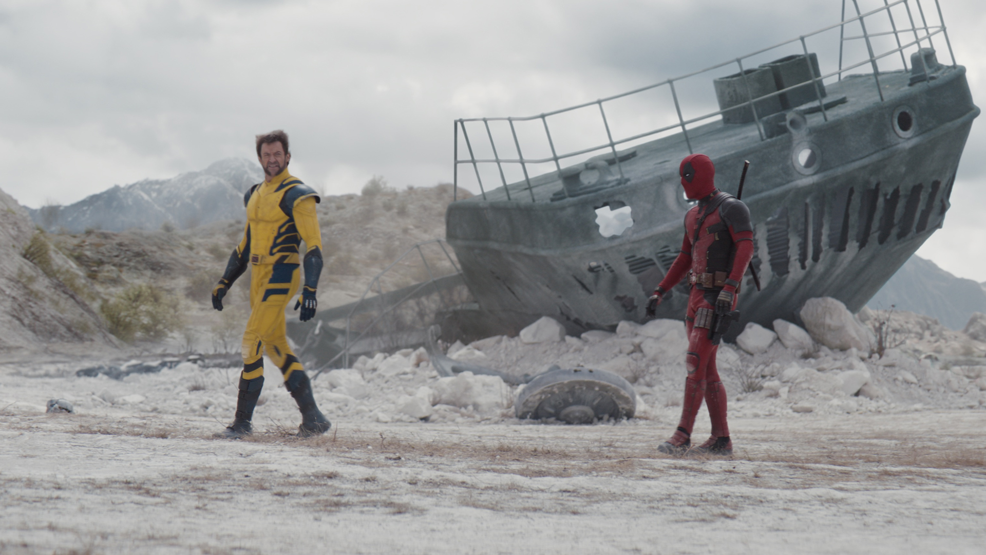 Logan and Wade have a tense conversation in The Void in Deadpool and Wolverine