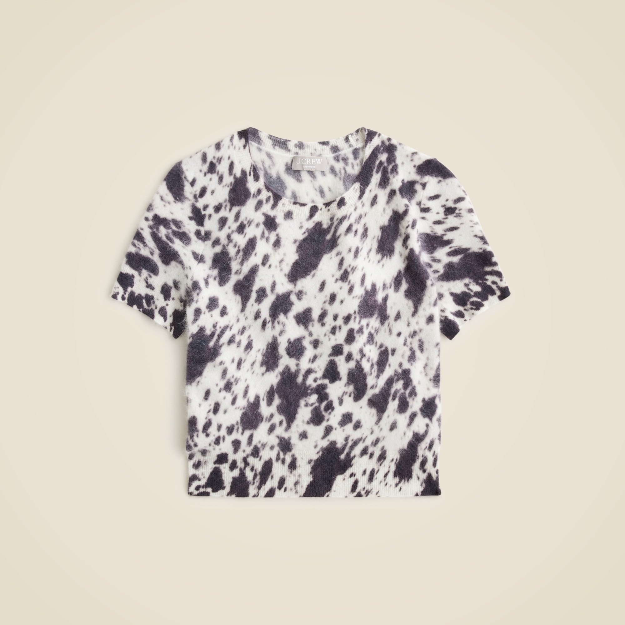 Brushed Cashmere T-Shirt in Cow Print