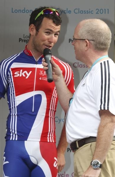 Britain's Mark Cavendish is interviewed before the race.