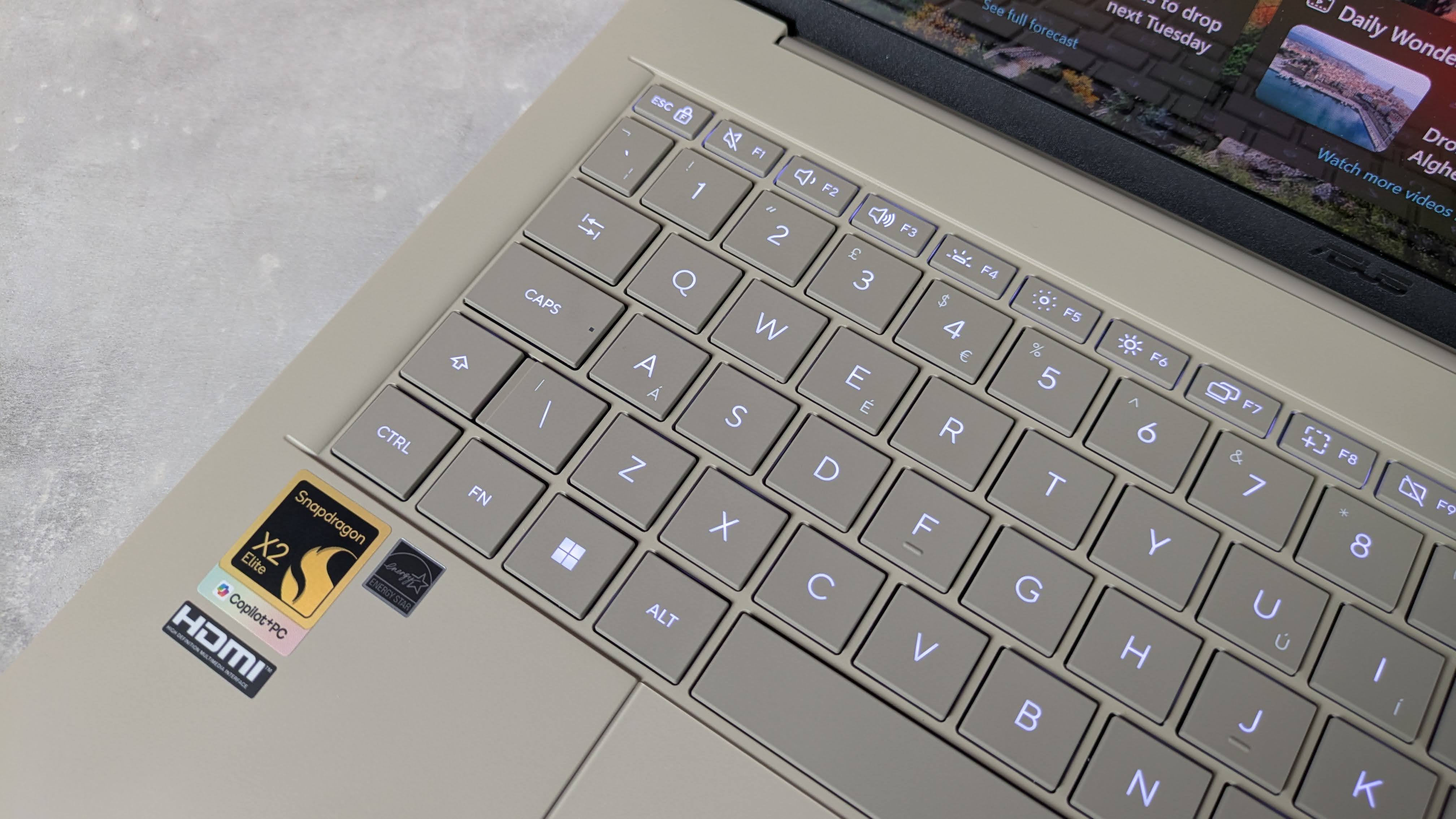 Close-up of keyboard on Asus Zenbook A14