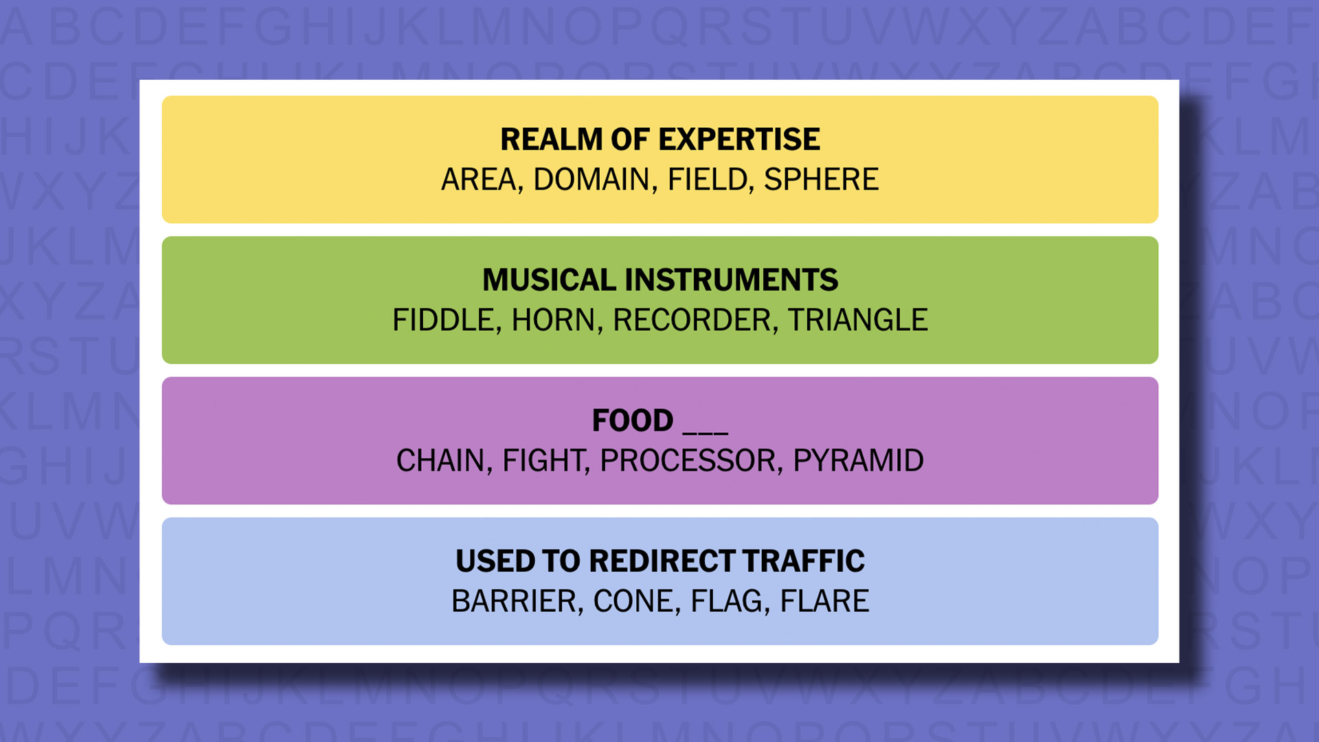 NYT Connections answers for game 407 on a purple background