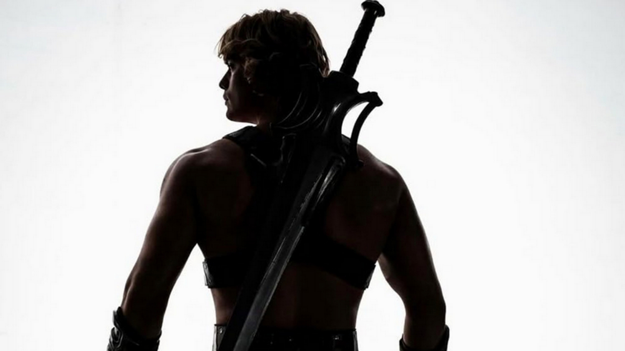 A silhouette of Nicolas Galitzine's He-Man in a promo image for 2026's Masters of the Universe movie