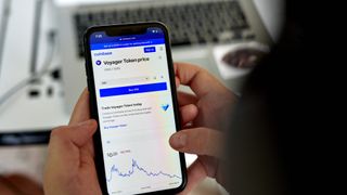 Voyager Digital displayed on the Coinbase site on a mobile phone