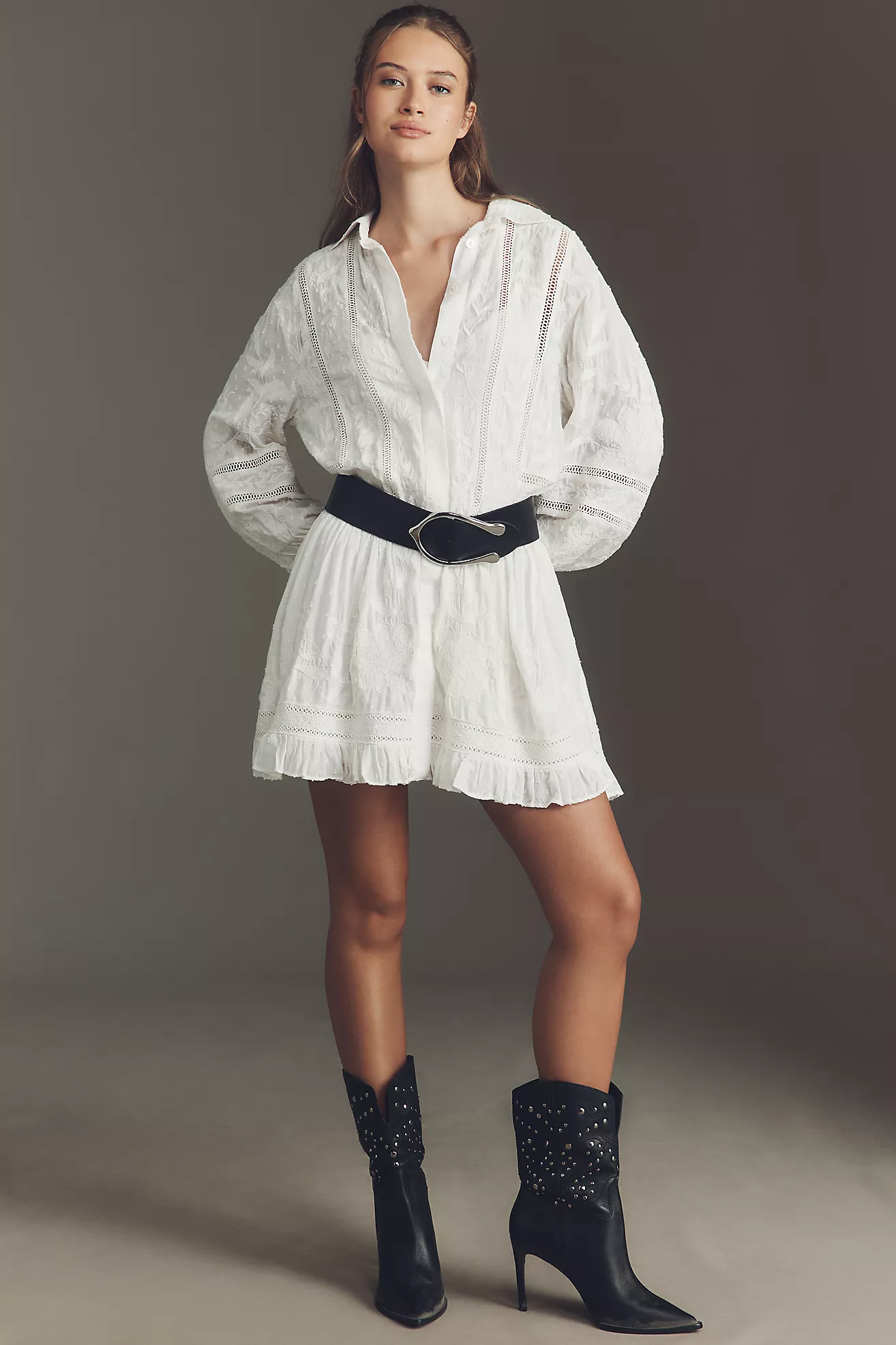 By Anthropologie Embroidered Mini Shirt Dress