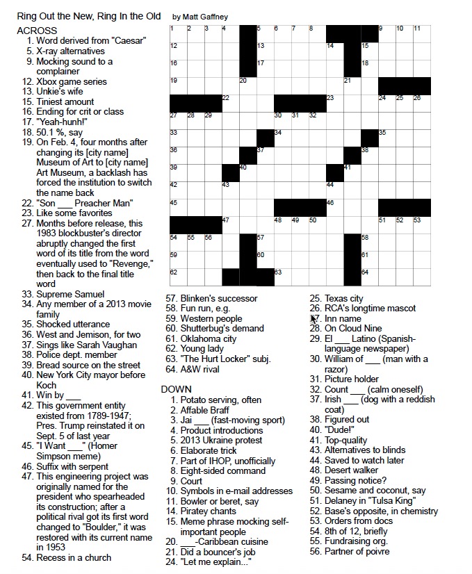An unsolved crosssword puzzle.