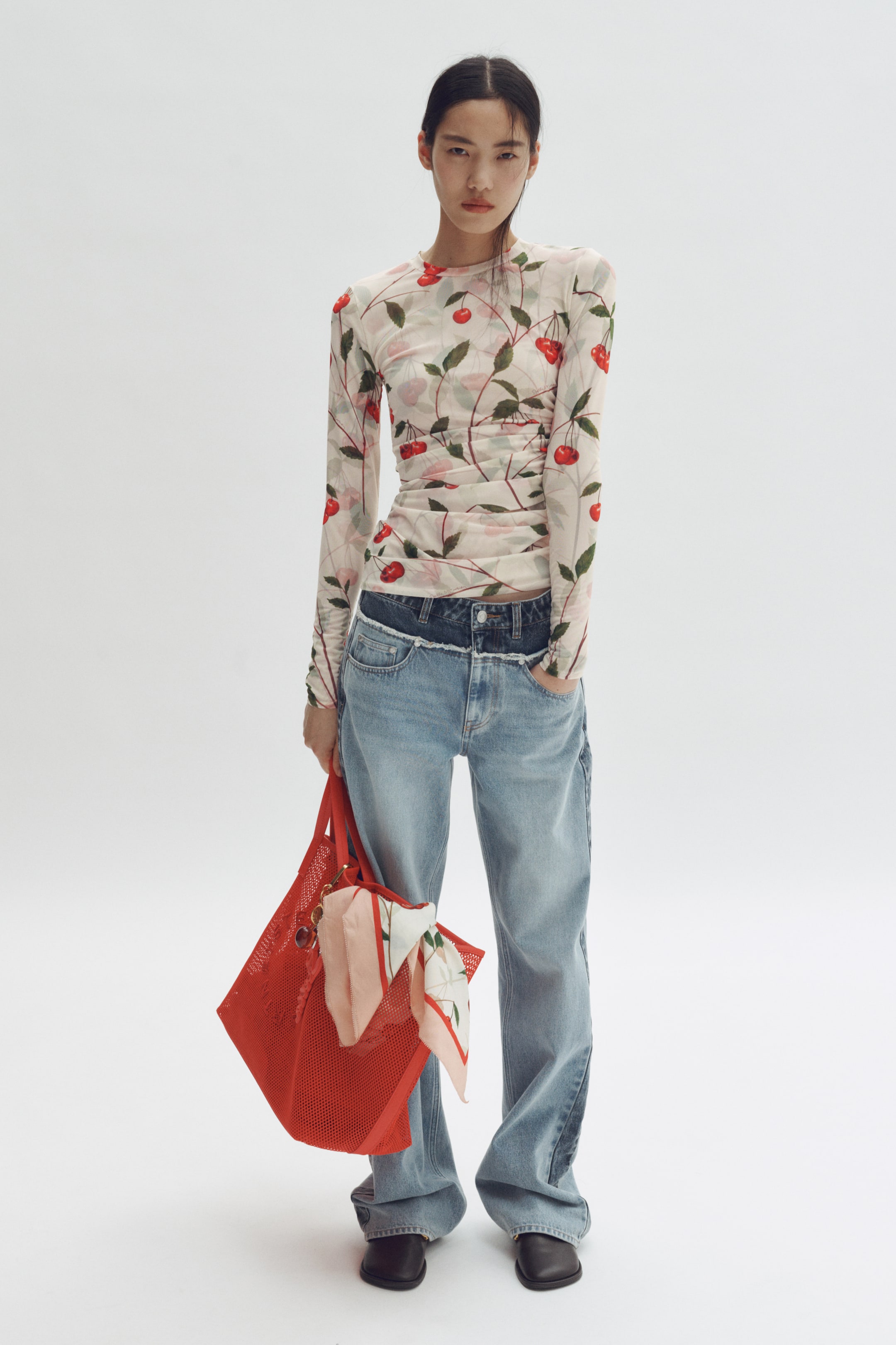 Cherry-Print Mesh Top