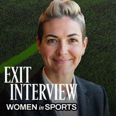 Graphic for Marie Claire&rsquo;s &ldquo;Exit Interview&rdquo; series featuring a portrait of Haley Carter on a green field background, with text reading &ldquo;Women in Sports.&rdquo;