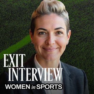 Graphic for Marie Claire&rsquo;s &ldquo;Exit Interview&rdquo; series featuring a portrait of Haley Carter on a green field background, with text reading &ldquo;Women in Sports.&rdquo;