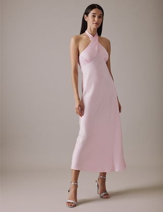 Soft Pink Halter Neck Midaxi Novie Bridesmaids Dress