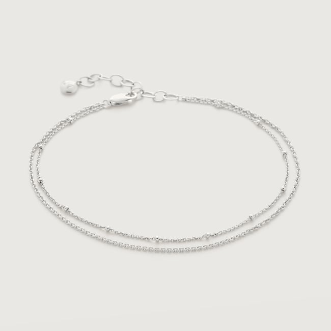 Sterling Silver Beaded Double Chain Anklet