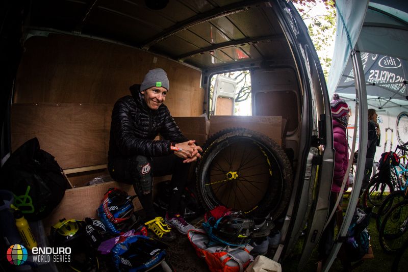 Mountains bike icon Anne Caroline Chausson relaxing before the race