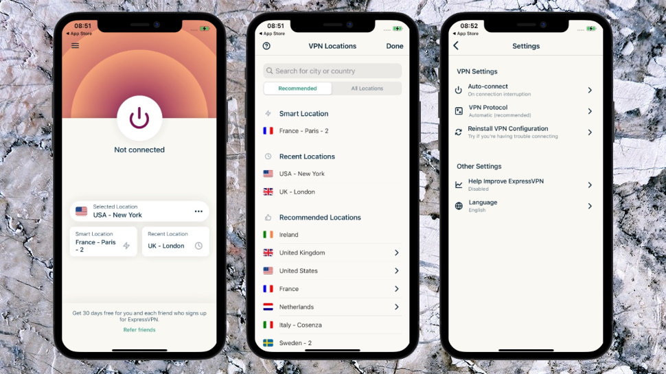 Three Screenshots of ExpressVPN's iOS Client
