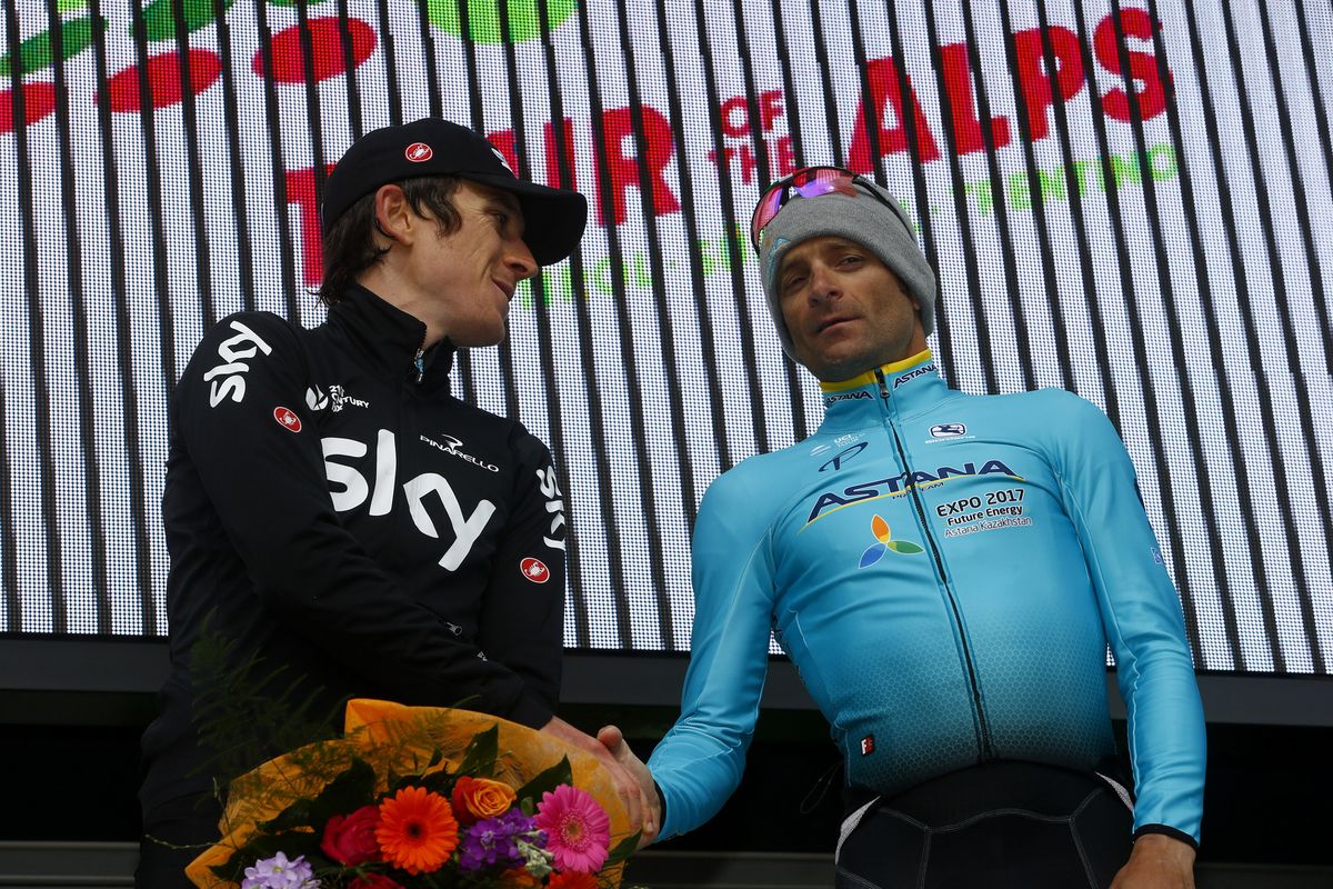 Geraint Thomas (Sky) and Michele Scarponi (Astana) on the podium