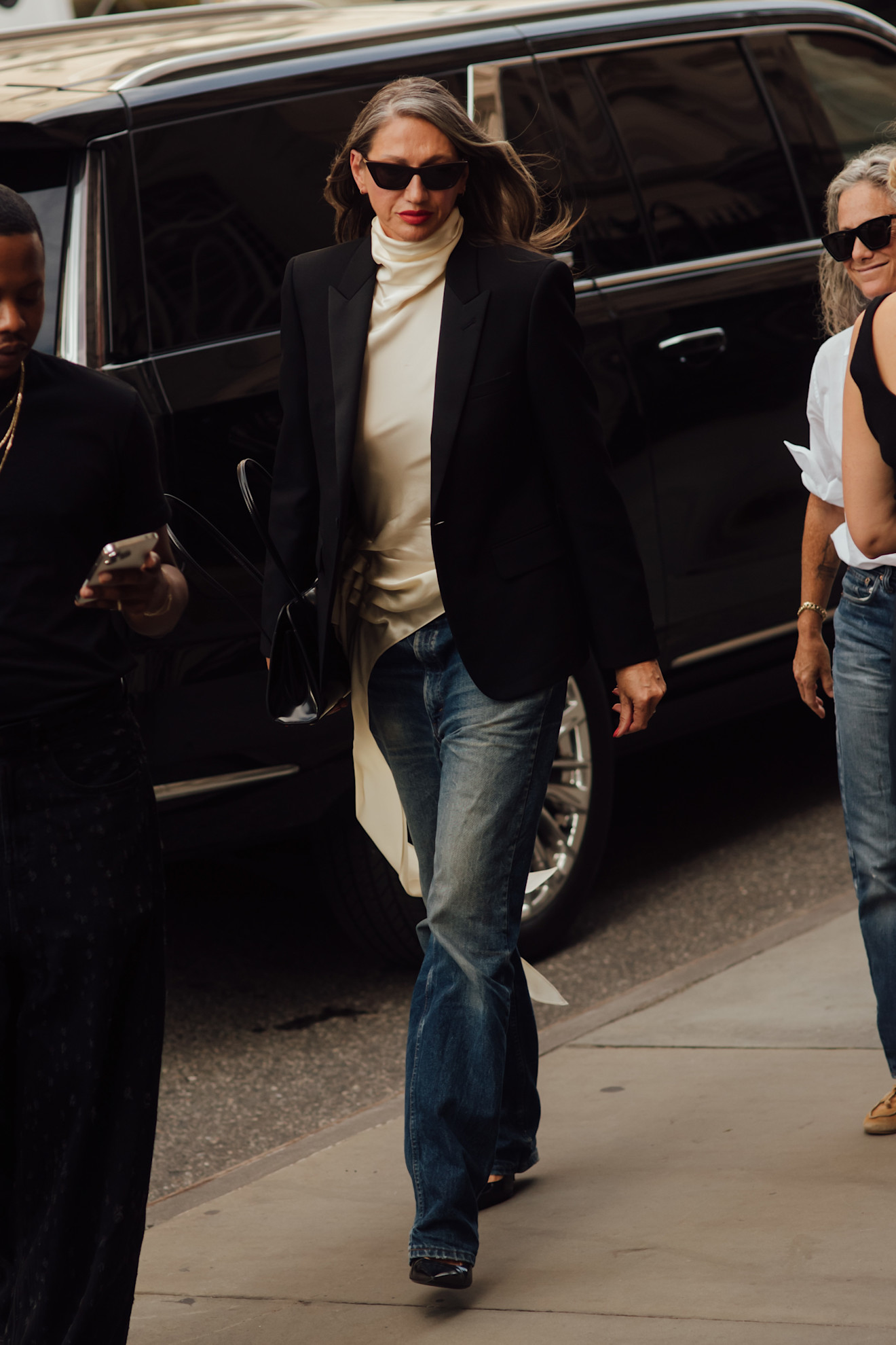 Jenna Lyons wearing Kallmeyer's Ornella Top with jeans.