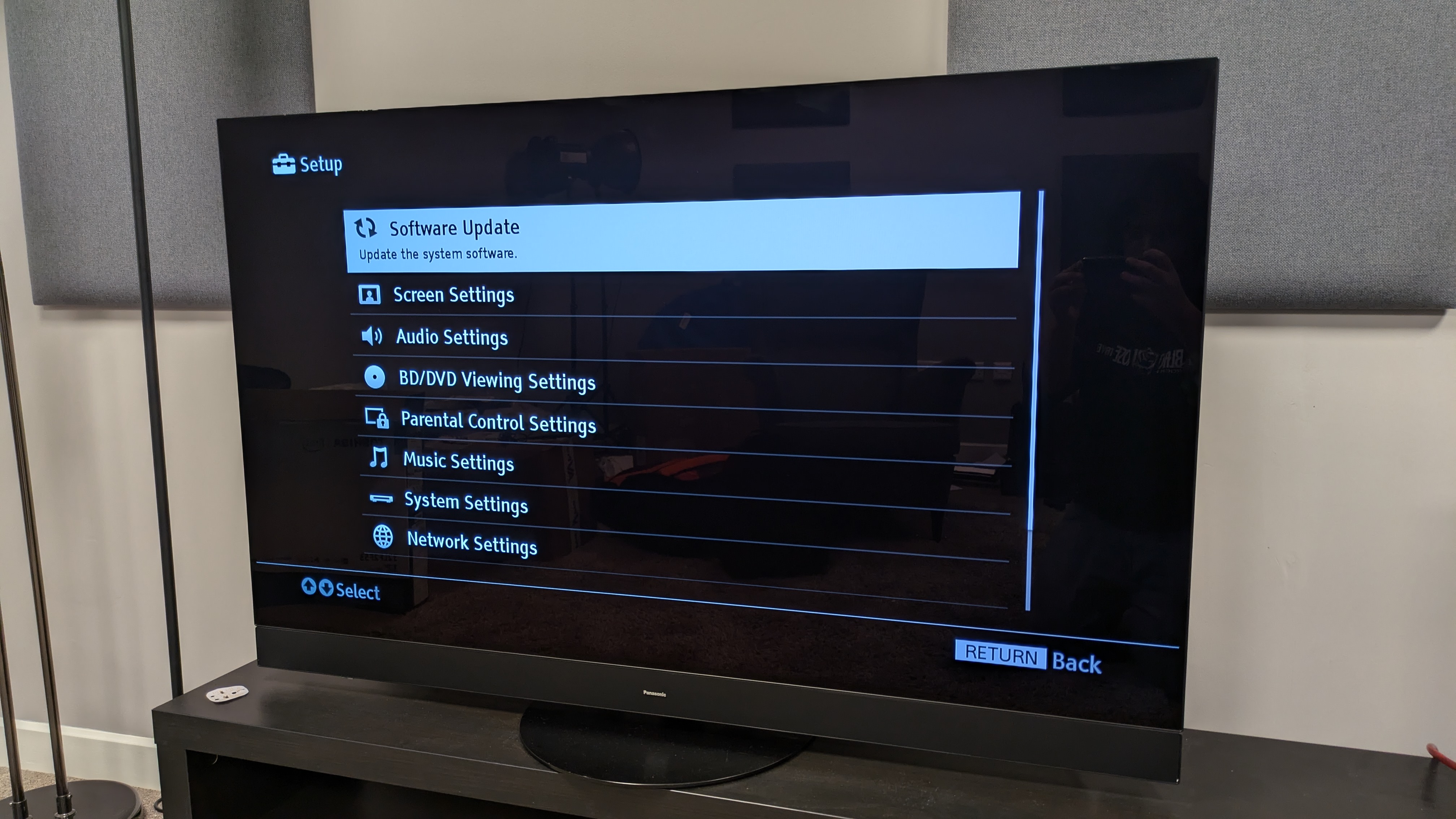 Sony UBP-X700 settings menu on Panasonic MZ1500