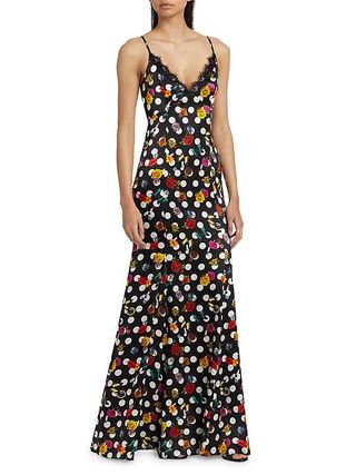 L'Agence, Zanna Polka Dot Lace-Trim Gown