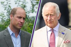 Prince William and King Charles in split layout