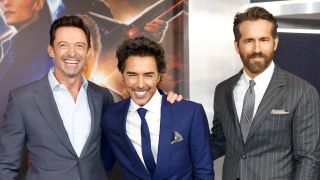 FEBRUARY 28: Hugh Jackman, Shawn Levy, and Ryan Reynolds attend The Adam Project World Premiere at Alice Tully Hall on February 28, 2022 in New York City.