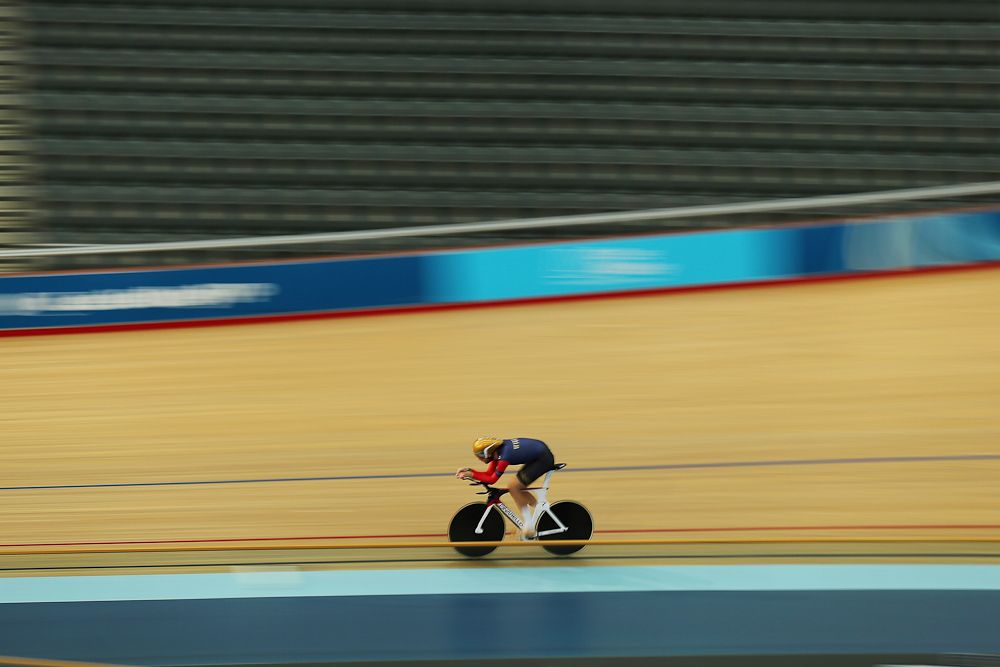 Bradley Wiggins of Great Britain trains at the Lee Valley Velopark ahead of his UCI Hour Record attempt on June 7.