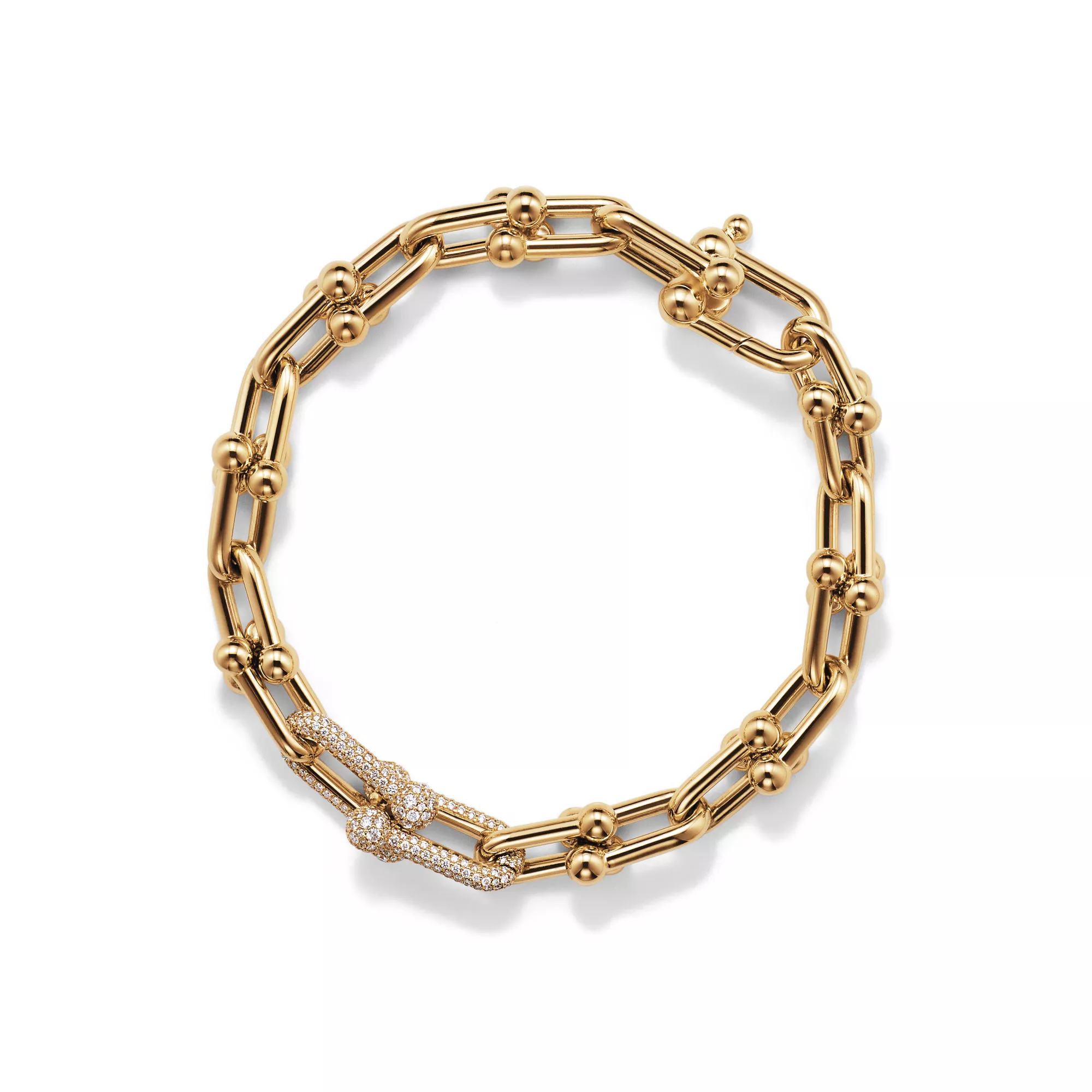 TIFFANY & CO. , Tiffany HardWearMedium Link Bracelet in Yellow Gold with Diamonds