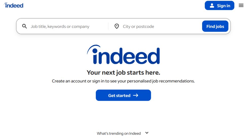 Indeed website screenshot (March 2026).