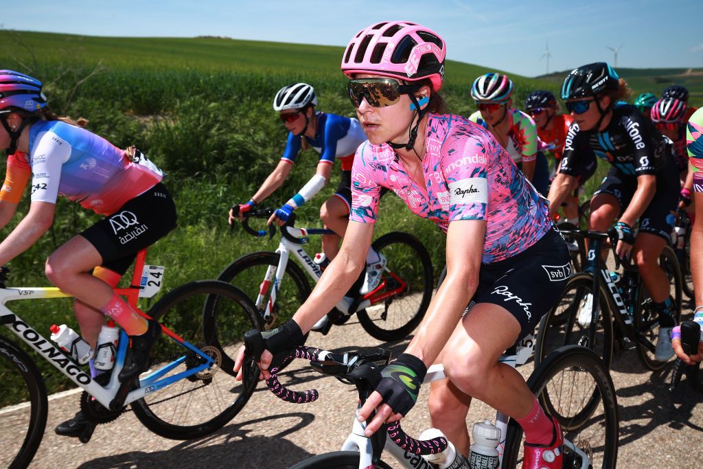 ARANDA DE DUERO SPAIN MAY 19 Kristabel DoebelHickok of United States and Team EF Education Tibco Svb competes during the 7th Vuelta a Burgos Feminas 2022 Stage 1 a 1219km stage from Pedrosa del Prncipe to Aranda de Duero VueltaBurgos BurgosFem on May 19 2022 in Aranda de Duero Spain Photo by Gonzalo Arroyo MorenoGetty Images