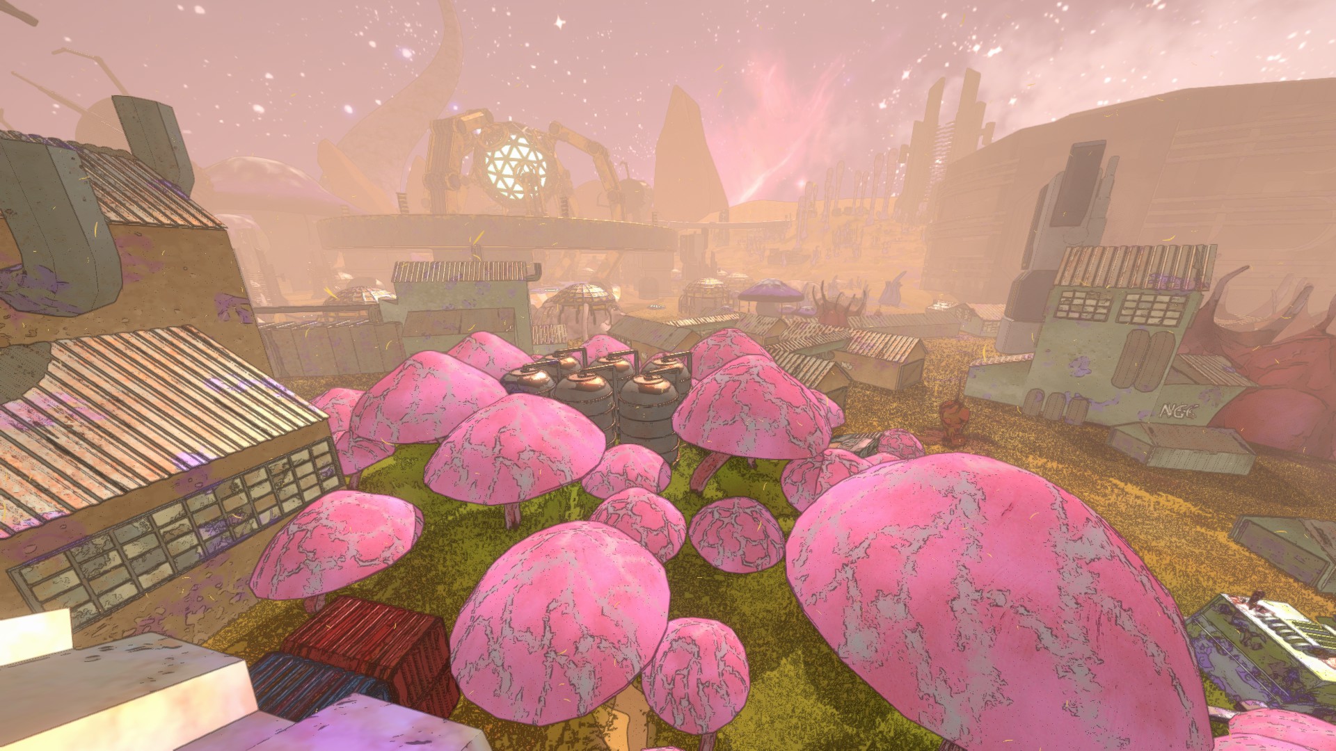 Concept art and screenshots from sci-fi shooter Mycopunk