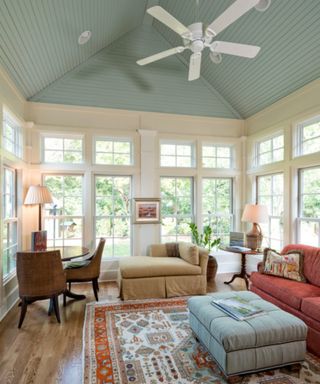 Blue beadboard ceiling high ceilings with moroccan rug
