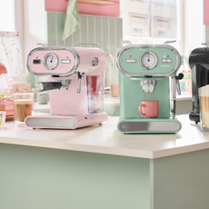 Lidl espresso machine in pink and mint.