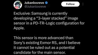 iPhone 18 Samsung sensor rumor tweet