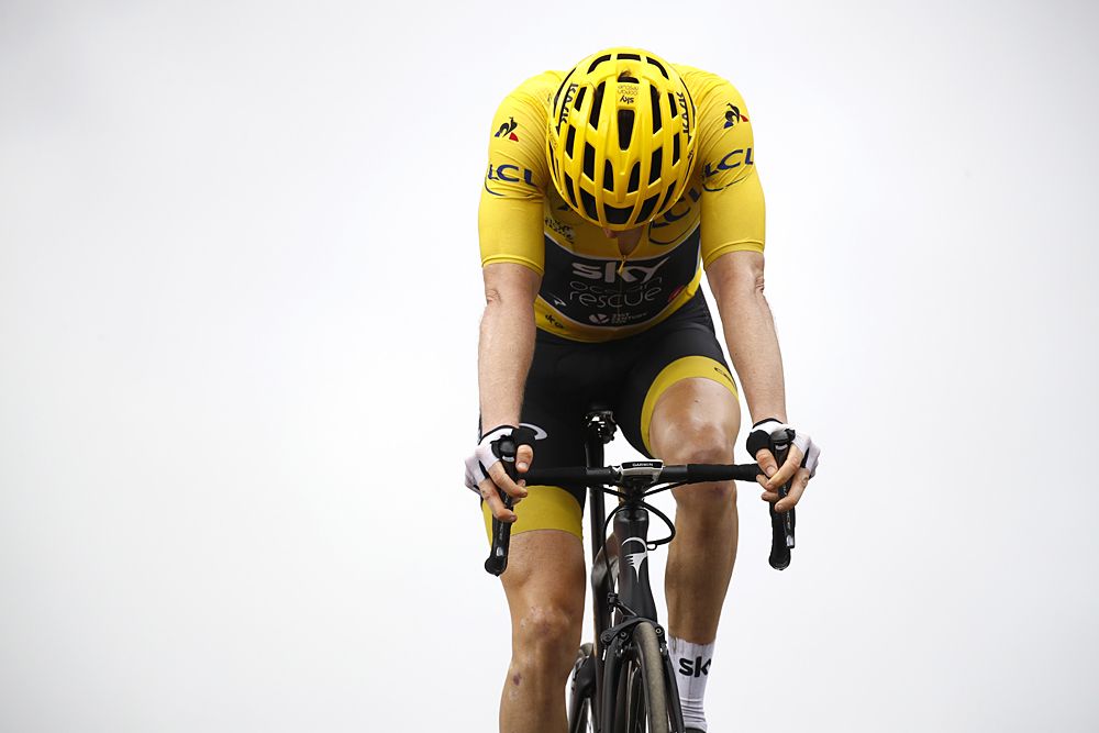 Geraint Thomas (Sky) finishes third on the Col du Portet