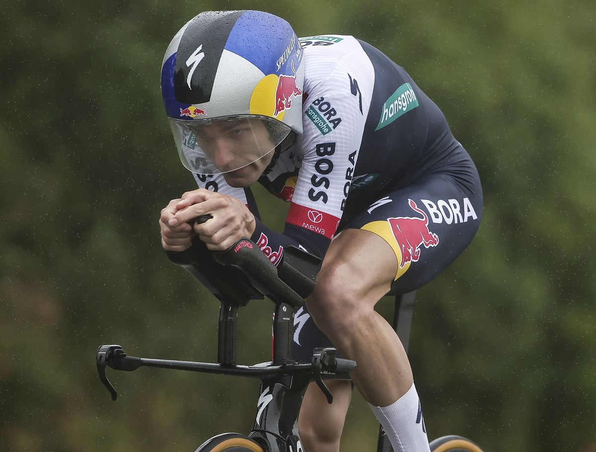 Finn Fisher-Black (Red Bull-Bora-Hansgrohe) on his way to victory in the elite men&#039;s time trial at the Cycling New Zealand Road National Championships 2025