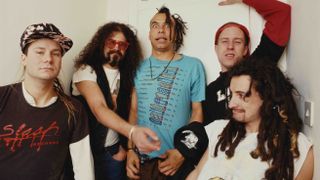 Faith No More circa 1987; from left to right: Billy Gould, Jim Martin, Chuck Mosley, Roddy Bottum and Mike Bordin
