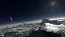 Artist&rsquo;s impression of how the surface of Pluto might look. The image shows patches of pure methane on the surface.