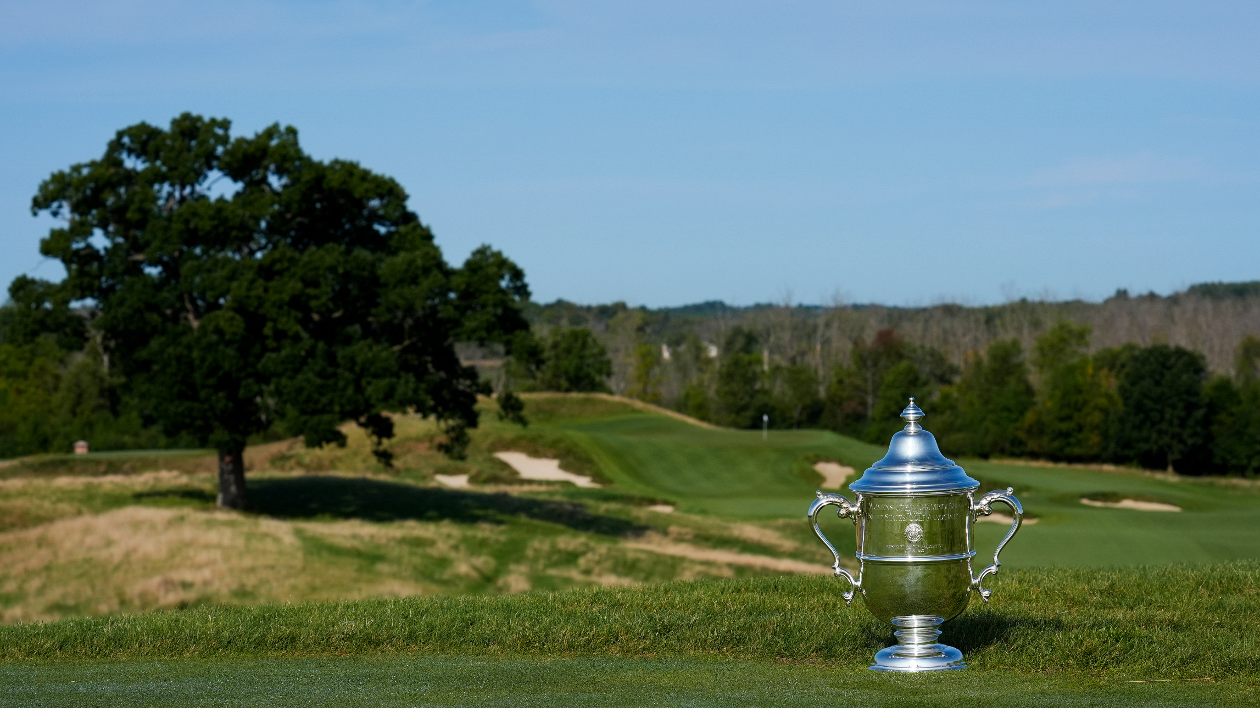 The US Women&#039;s Open trophy at Erin Hills 