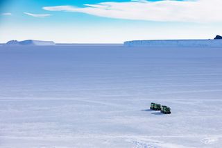 Snow tractors and helicopters will provide transport to the tent camps on the ice shelf.