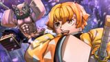 A blonde-haired character and an Inosuke-inspired character fight in Slayers 2.