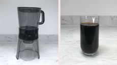 OXO Good Grips Coffee Maker next to a glass of cold bre made in the OXO Good Grips Coffee Maker
