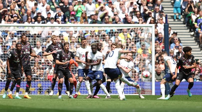 ASSISTA: Cobrança de falta de Harry Kane dá vantagem ao Tottenham sobre o Brentford