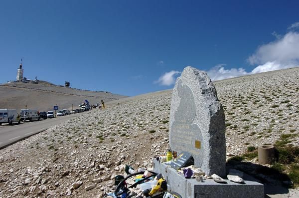 The memorial to Tom Simpson near the summit of Mont Ventoux.
