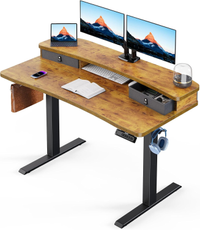 Huanuo Electric Standing Desk with monitor shelf and two drawers