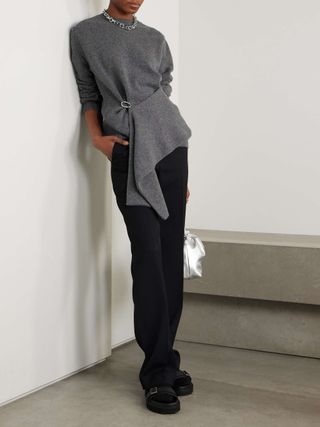 Embellished Draped Wool and Cashmere-Blend Sweater