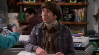 Howard talks to Raj at the comic book store during an episode of The Big Bang Theory. 