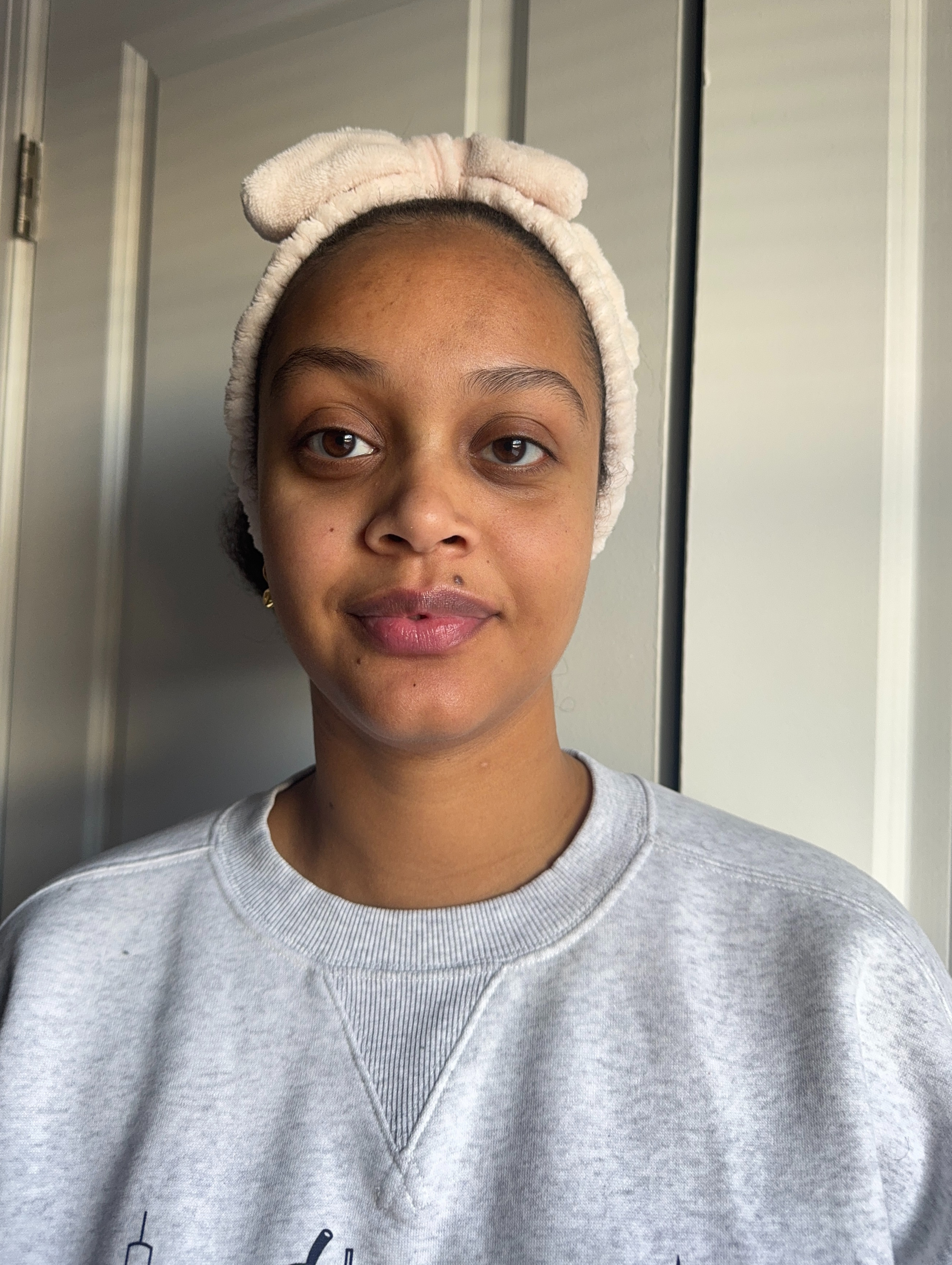 Shauna Beni-Haynes before and after testing Beekman's 1802 Milk Shake Hyaluronic Acid & Squalane Facial Toner Mist
