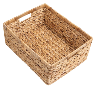 Wicker clothing storage basket.