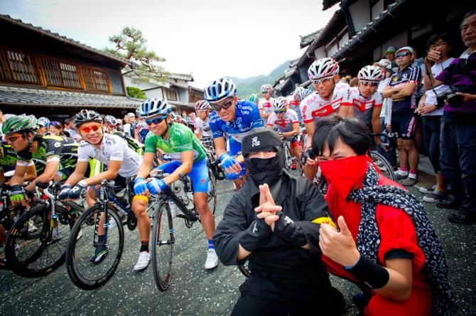 Japanese ninjas came to the start line of stage 2 at the Tour of Japan