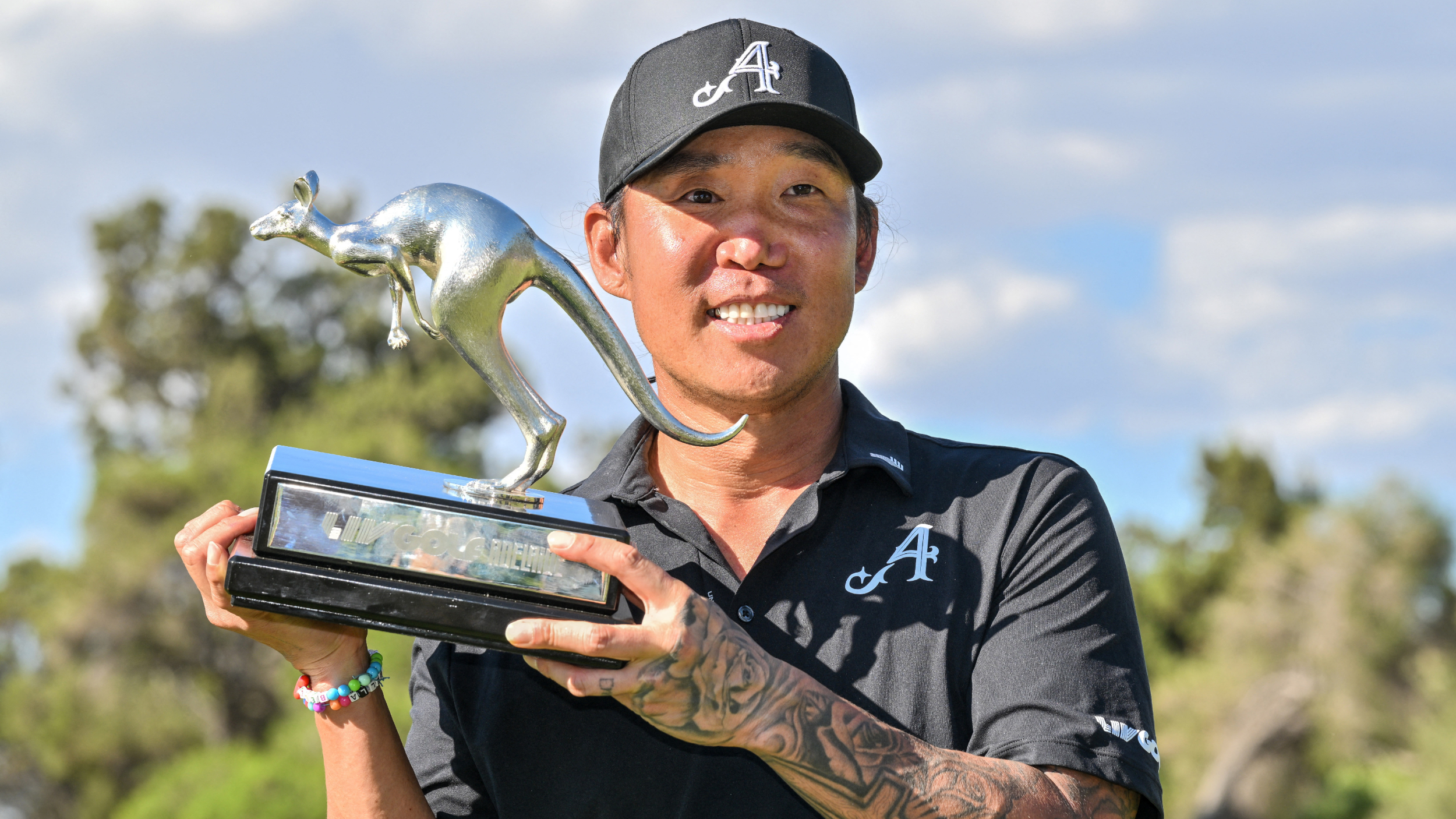 Anthony Kim with the LIV Golf Adelaide trophy