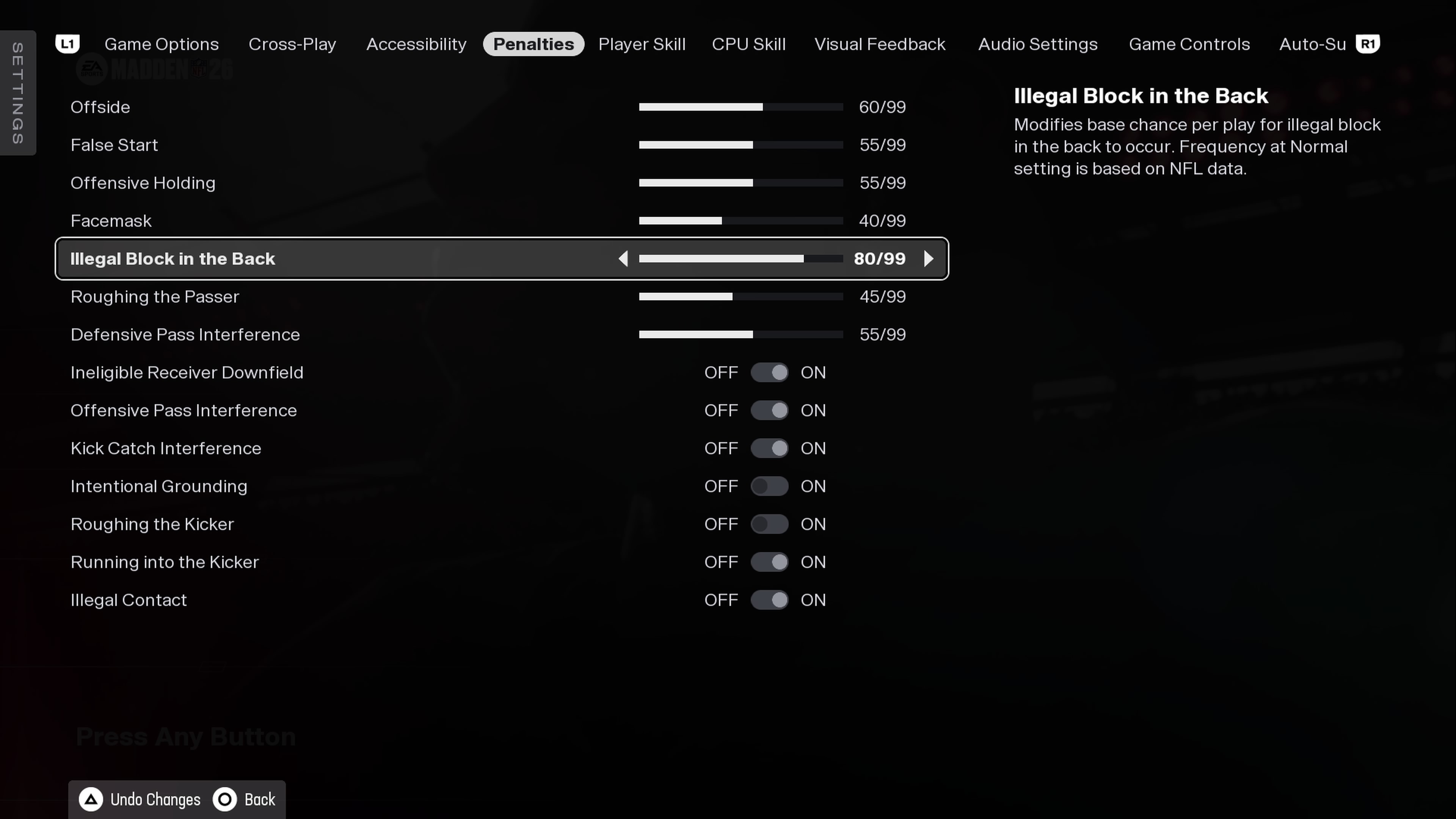Recommended new penalty settlings using Madden 26 sliders