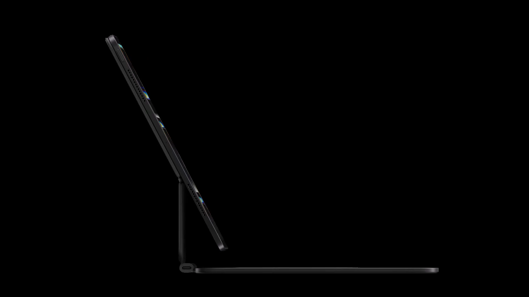 A side profile of the new iPad Pro with the Magic Keyboard