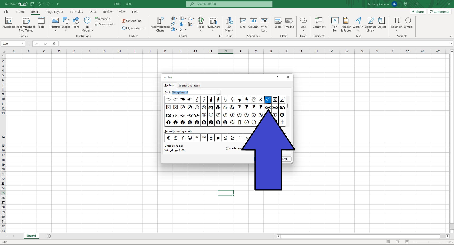 Cara membuat tanda centang di Excel